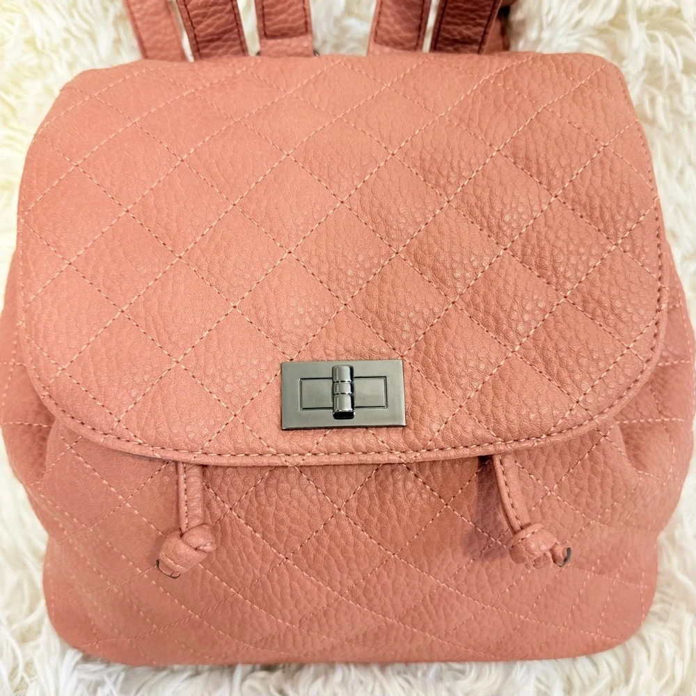 Daryll Quilted Faux leather drawstring bucket backpack purse blush|nude JustFab